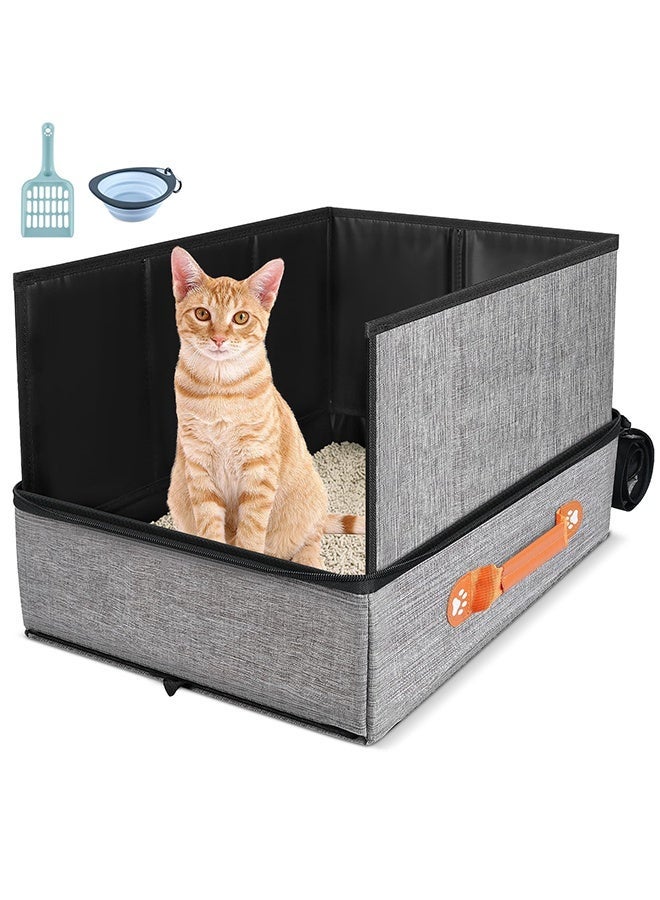 XiuWoo 17.7 * 13.5 * 13.75" Travel Litter Box for Cats, Collapsible Cat Litter Box with Lid, Portable Cat Box with Zipper & Hard Bottom, Leak-Proof Kitty Litter Pan for Car Hotel Airplane, Water-Resistant - Image 2